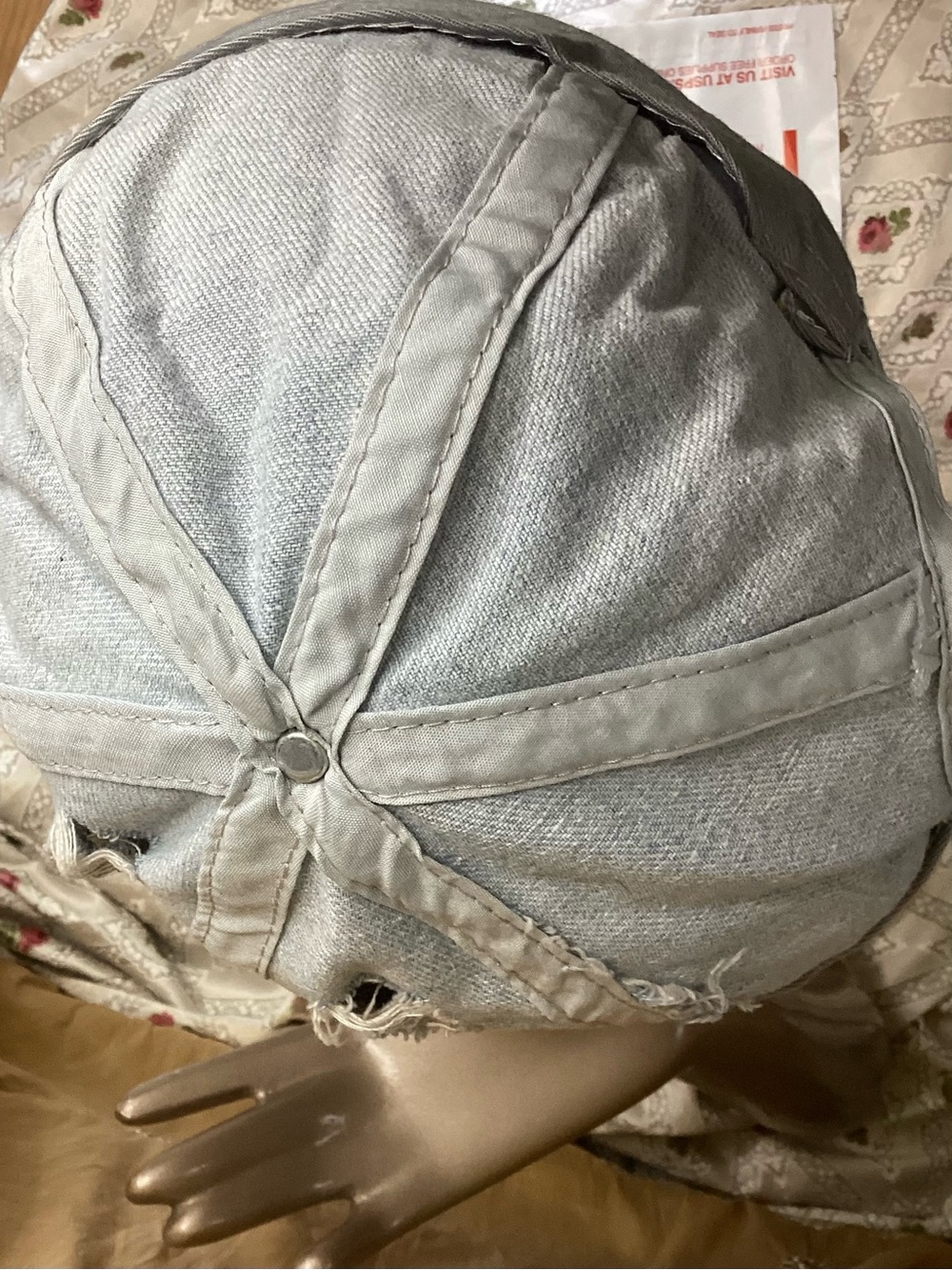Light Blue Distressed Denim Cuffed Beanie - Picture 5 of 11